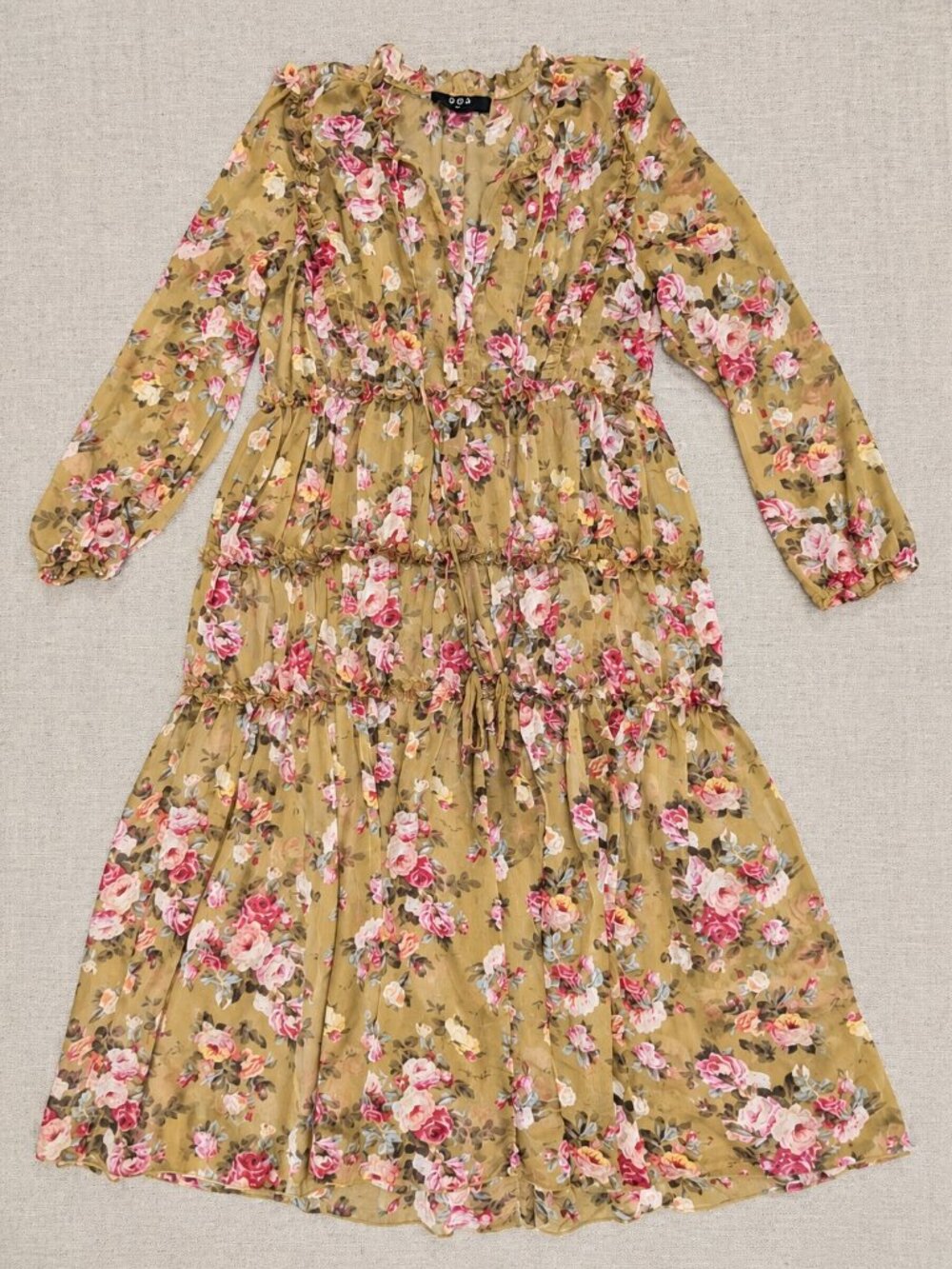 O.P.T. Floral Tiered Maxi Dress Size L Long Sleeve